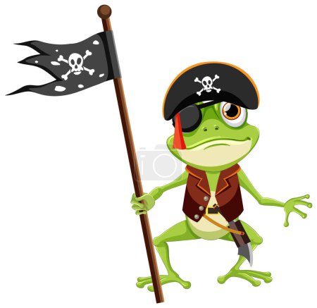 Téléchargez les illustrations : Grenouille verte portant l'illustration Pirate - en licence libre de droit