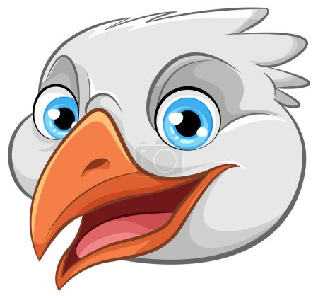 Téléchargez les illustrations : Illustration vectorielle d'un oiseau au visage souriant, isolé sur fond blanc - en licence libre de droit