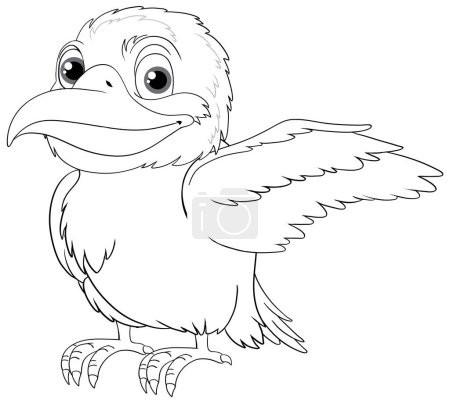 Téléchargez les illustrations : Illustration de dessin animé d'un oiseau Kookaburra australien indigène avec une aile tendue, isolé sur un fond blanc - en licence libre de droit
