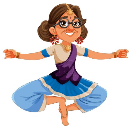 Illustration for Indian cartoon characters in traditional cultural outfit illustration - Royalty Free Image