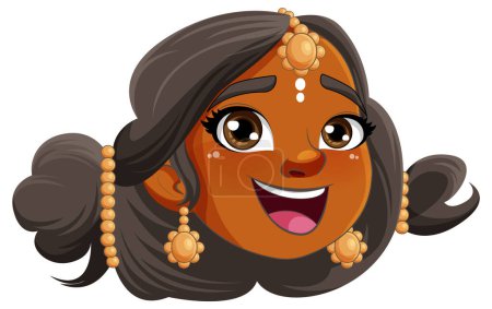 Illustration for Indian woman cartoon character face smiling illustration - Royalty Free Image
