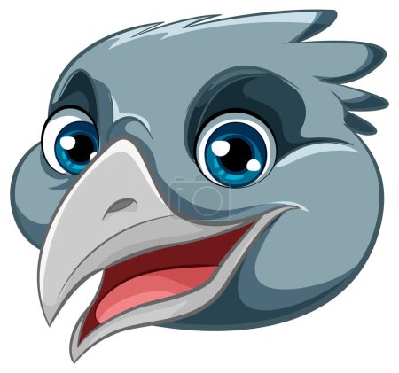 Téléchargez les illustrations : Illustration vectorielle d'un oiseau gris au visage souriant, isolé sur fond blanc - en licence libre de droit