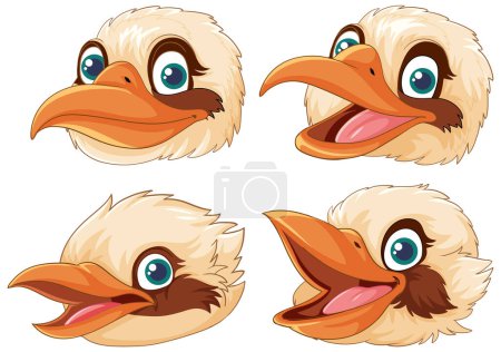 Illustration for Set of Kookaburra native Australia birds with different emotions depicted in a vector cartoon illustration style. illustration - Royalty Free Image
