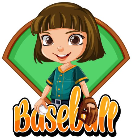 Ilustración de Linda chica con ilustración de texto de béisbol - Imagen libre de derechos