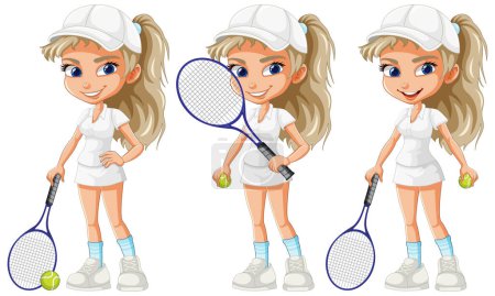 Téléchargez les illustrations : Belle illustration de personnage de dessin animé joueur de tennis féminin - en licence libre de droit