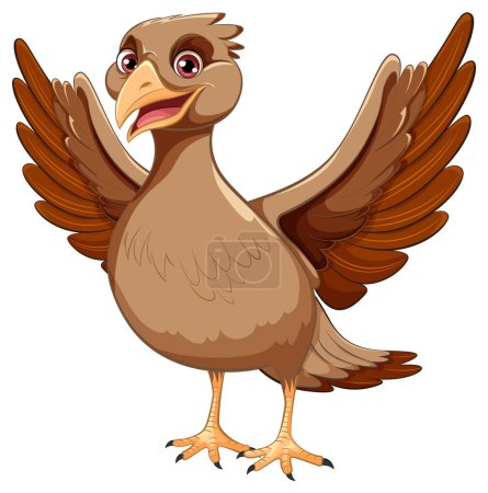 Téléchargez les illustrations : Illustration vectorielle d'un oiseau brun déployant ses ailes isolées sur un fond blanc - en licence libre de droit