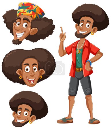 Téléchargez les illustrations : Illustration Homme aux cheveux afro collection vectorielle - en licence libre de droit