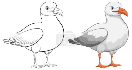 Illustration for A cartoon-style vector illustration of a seagull bird standing and smiling, isolated on a white background - Royalty Free Image
