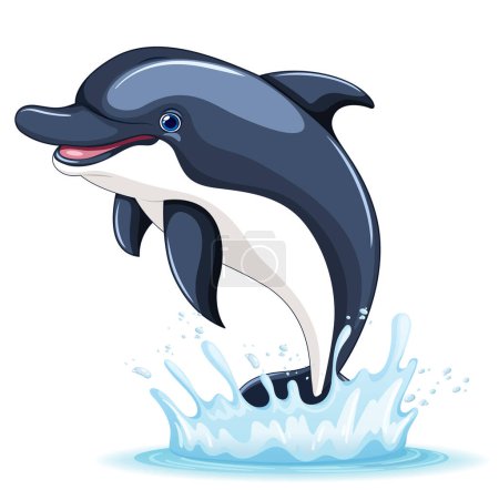 Ilustración de Una ilustración vectorial de dibujos animados de un delfín saltando del agua, aislado sobre un fondo blanco - Imagen libre de derechos