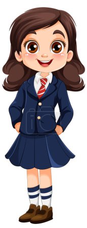 Cute girl student cartoon character in school uniform illustration