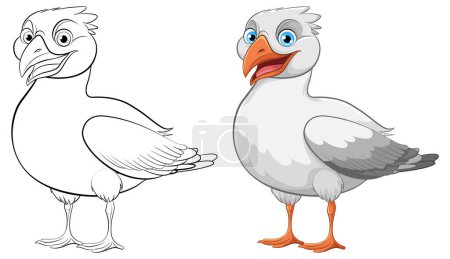 Téléchargez les illustrations : Vector cartoon illustration of a seagull bird standing and smiling, isolated on white background - en licence libre de droit