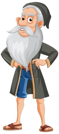 Ilustración de Hombre viejo personaje de dibujos animados con ilustración de barba larga - Imagen libre de derechos