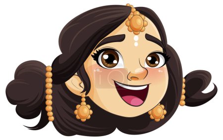 Illustration for Indian woman cartoon character face smiling illustration - Royalty Free Image