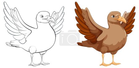 Téléchargez les illustrations : A cartoon vector illustration of a bird standing with its wings open, ready to fly - en licence libre de droit