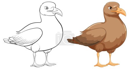 Illustration for Outline of a cartoon bird standing and smiling, isolated on a white background - Royalty Free Image