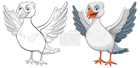 Téléchargez les illustrations : A vector cartoon illustration of a seagull standing with its wings open illustration - en licence libre de droit