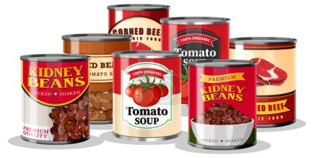 Illustration for Set of canned food isolated illustration - Royalty Free Image