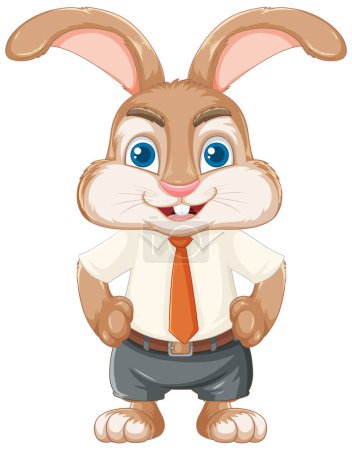 Illustration for A cartoon illustration of a cute rabbit wearing an office outfit, with long ears standing isolated on a white background - Royalty Free Image