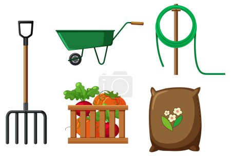 Téléchargez les illustrations : Set of plant and gardening tools and equipment illustration - en licence libre de droit