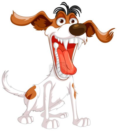 Illustration for A cartoon illustration of a crazy Jack Russell dog with its mouth open, revealing sharp teeth, isolated on a white background - Royalty Free Image
