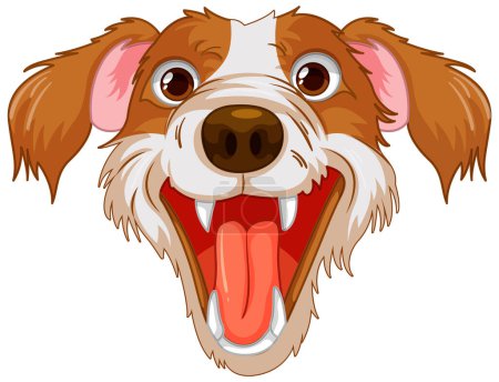 Illustration for A cartoon illustration of a happy dog with its mouth open and sharp teeth showing - Royalty Free Image