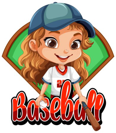Illustration for Cute Girl with Baseball Text illustration - Royalty Free Image