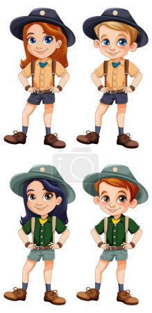 Illustration for Set of boy and girl in scout uniform illustration - Royalty Free Image