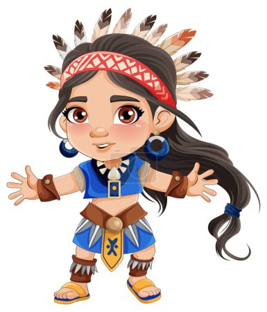 Ilustración de Lindo personaje femenino de dibujos animados nativos americanos ilustración - Imagen libre de derechos