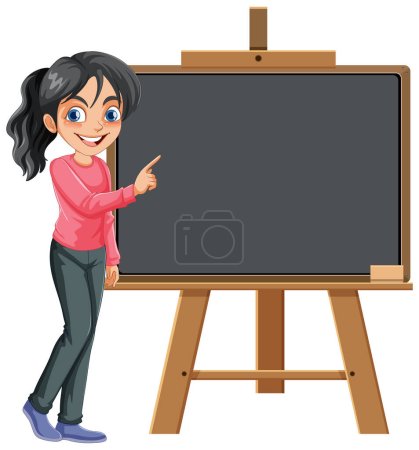 Illustration for Cute woman pointing at the empty board cartoon character illustration - Royalty Free Image