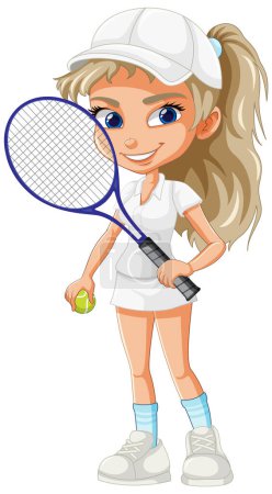 Téléchargez les illustrations : Belle illustration de personnage de dessin animé joueur de tennis féminin - en licence libre de droit