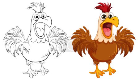 Ilustración de A vector cartoon illustration of a chicken freaking out, isolated on a white background - Imagen libre de derechos