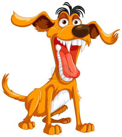 Téléchargez les illustrations : Illustration vectorielle d'un chien fou avec sa bouche ouverte, révélant des dents acérées - en licence libre de droit