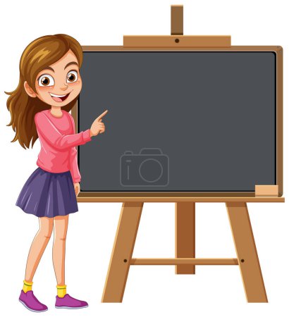 Illustration for Cute woman pointing at the empty board cartoon character illustration - Royalty Free Image