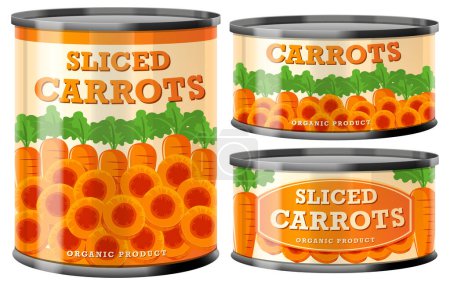 Téléchargez les illustrations : Illustration de la collection de boîtes de conserve de carottes tranchées - en licence libre de droit