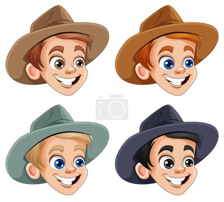 Téléchargez les illustrations : Joyeux garçon tête avec chapeau Collection illustration - en licence libre de droit