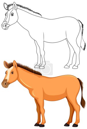 Téléchargez les illustrations : Illustration vectorielle d'un cheval brun debout, isolé sur blanc - en licence libre de droit