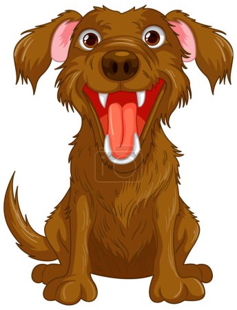 Illustration for A cartoon illustration of a brown dog with a wide, toothy smile, isolated on a white background - Royalty Free Image