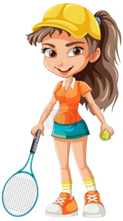 Ilustración de Hermosa ilustración de personaje de dibujos animados jugador de tenis femenino - Imagen libre de derechos
