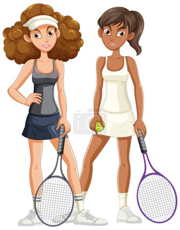 Téléchargez les illustrations : Illustration de deux joueuses de tennis - en licence libre de droit