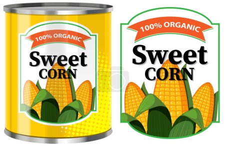 Ilustración de Maíz dulce en lata de comida con etiqueta Ilustración aislada - Imagen libre de derechos