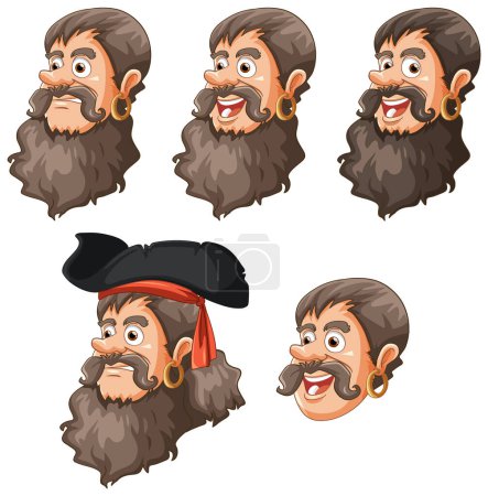 Illustration for Set of pirate head cartoon illustration - Royalty Free Image