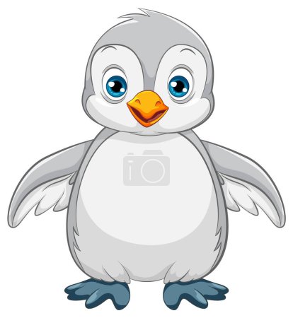 Téléchargez les illustrations : Une illustration de dessin animé d'un pingouin marchant mignon isolé sur un fond blanc - en licence libre de droit