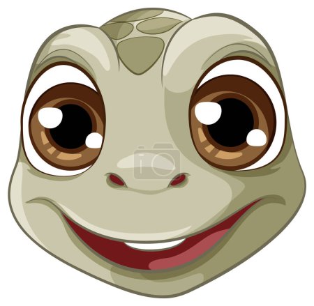 Téléchargez les illustrations : Illustration joyeuse d'une tortue au visage souriant, isolée sur fond blanc - en licence libre de droit