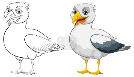 Téléchargez les illustrations : Illustration vectorielle d'un oiseau de mouette debout et souriant, isolé sur fond blanc - en licence libre de droit