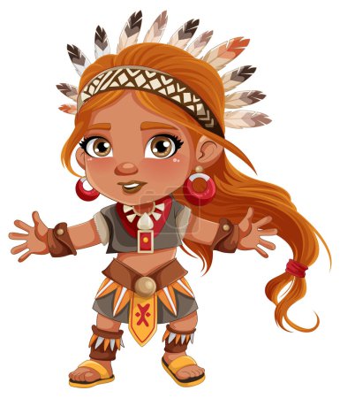 Illustration for Cute female Native American cartoon character illustration - Royalty Free Image