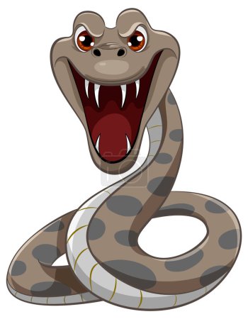 Ilustración de Una ilustración vectorial de dibujos animados de una serpiente pitón con la boca abierta, lista para morder con dientes afilados - Imagen libre de derechos