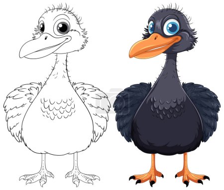 Téléchargez les illustrations : Aperçu d'un dessin animé d'oiseau emu mignon pour les pages à colorier, isolé sur fond blanc - en licence libre de droit