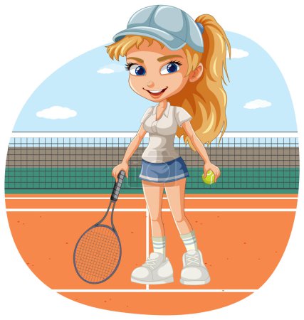 Téléchargez les illustrations : Joueuse de tennis sur terrain de tennis illustration isolée - en licence libre de droit