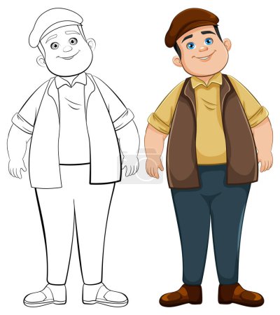 Illustration for A vector illustration of a young male wearing a hat, isolated on a white background for coloring pages - Royalty Free Image