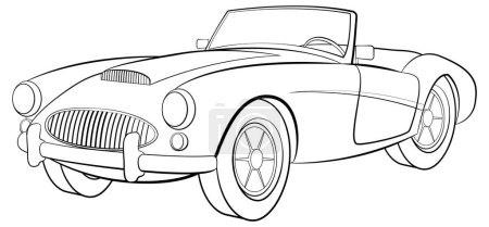Illustration for A vector cartoon illustration of a vintage convertible car with an outline - Royalty Free Image